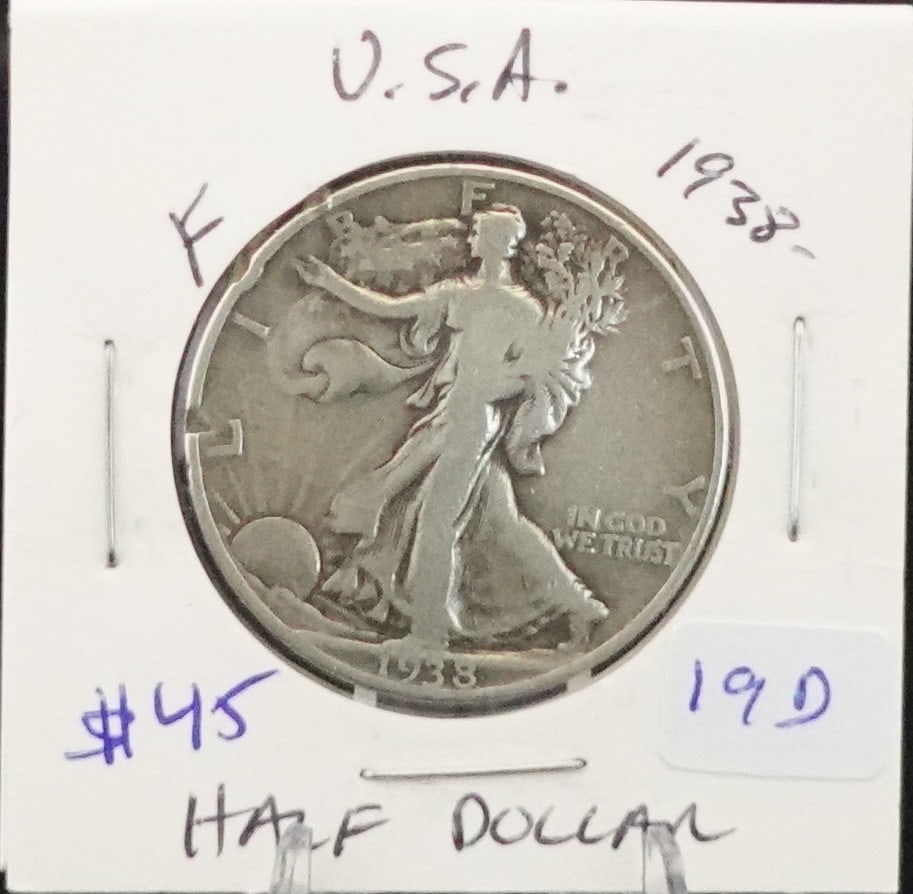 1938 Walking Liberty Half Dollar: 90% Silver Low Estimate: 40 High Estimate: 60