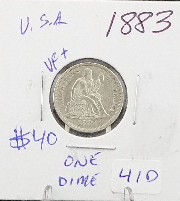1883 Seated Dime: This is a Really Nice Dime! Higher Grade! Low Estimate: 40 High Estimate: 60