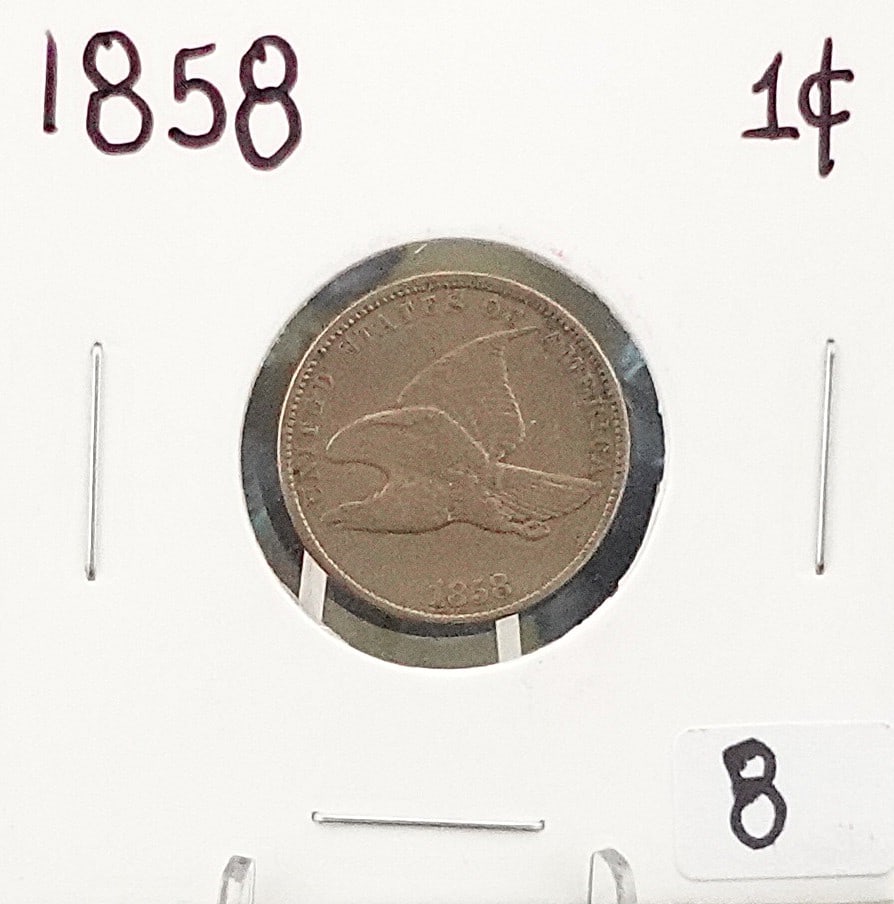 1858 Flying Eagle Cent: This is the Large Letter Variety Low Estimate: 30 High Estimate: 60