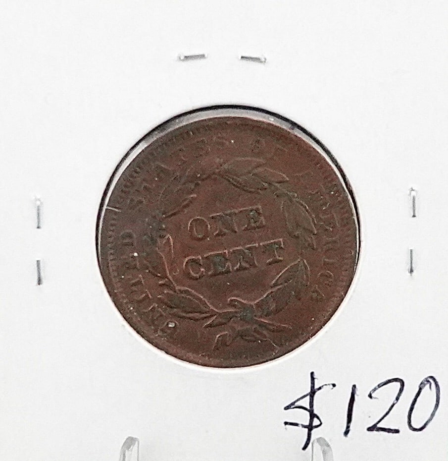 1842 Large Date Braided Hair Cent - 2