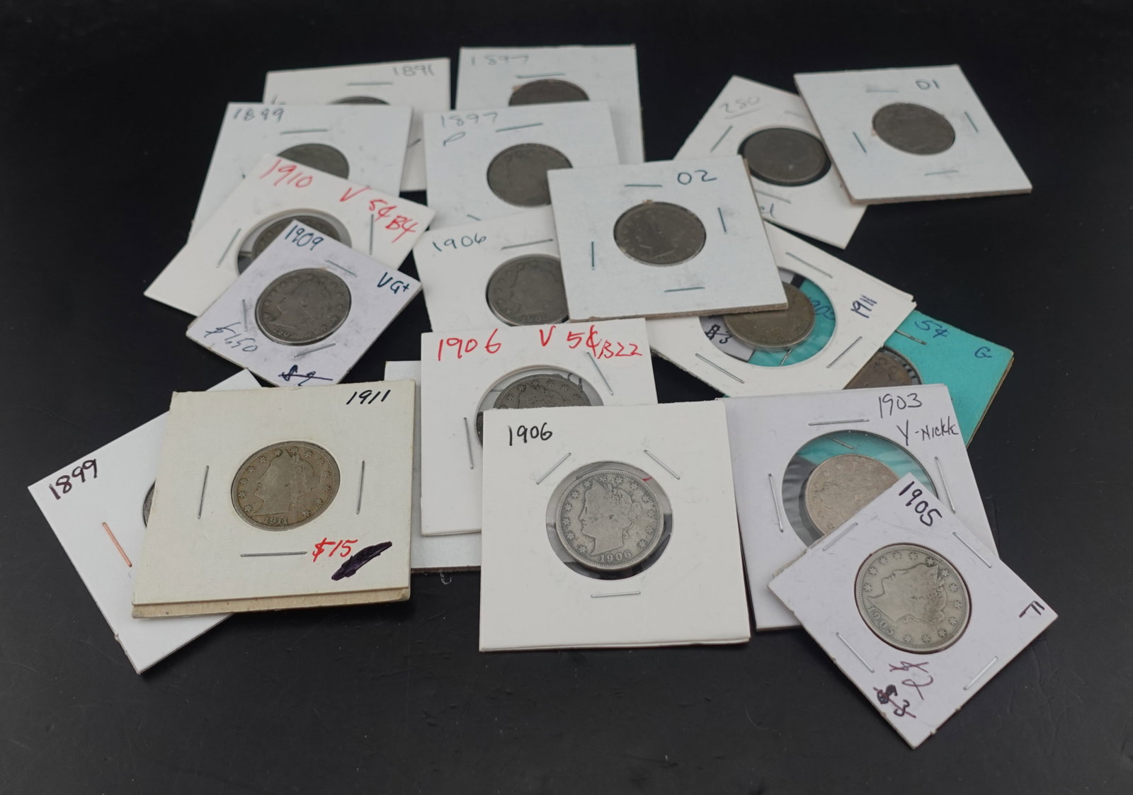 (22) V Nickels: Several Early Dates and some with Full Liberty! High Estimate: 200 Low Estimate: 140