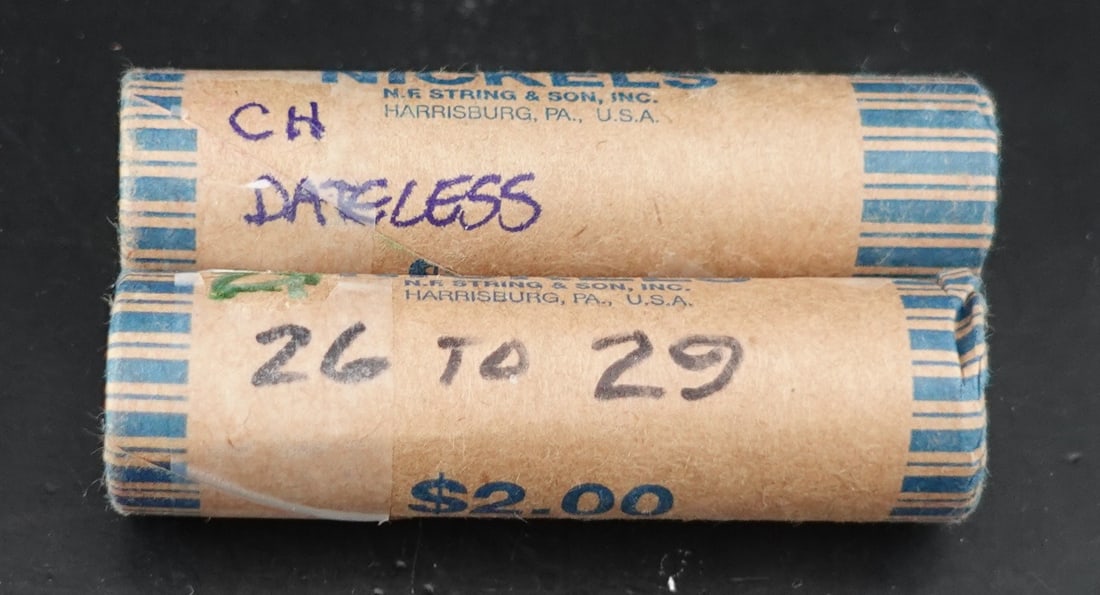 (2) Rolls of Buffalo Nickels: One Full Date and No date Roll Low Estimate: 50 High Estimate: 80