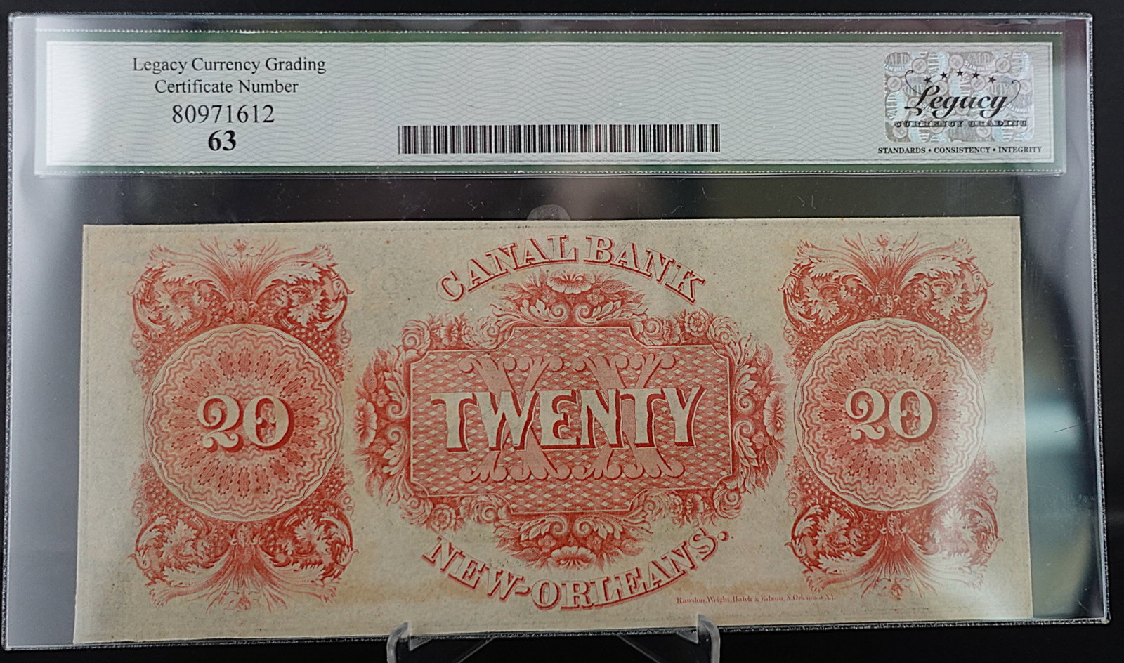 1800's New Orleans Canal and Banking Co. New Orleans, LA $20 Note - 2