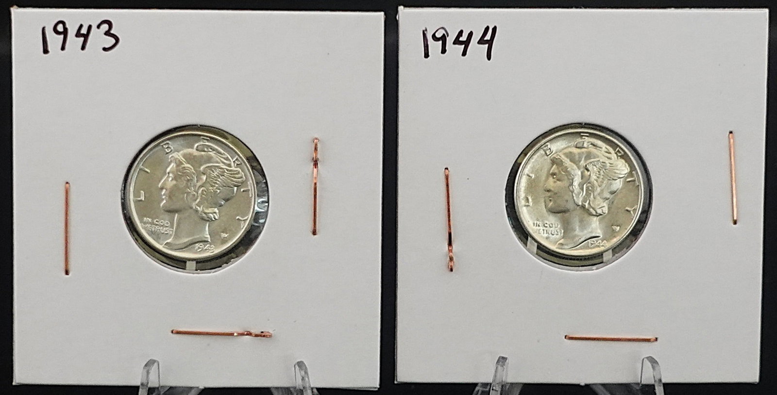 (4) Carded Mercury Dimes - 3