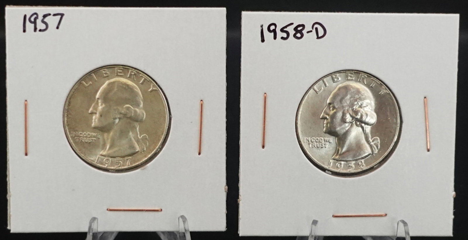 (2) Washington quarters: The dates are 1957 and 1958-D Low Estimate: 20.00 High Estimate: 30.00