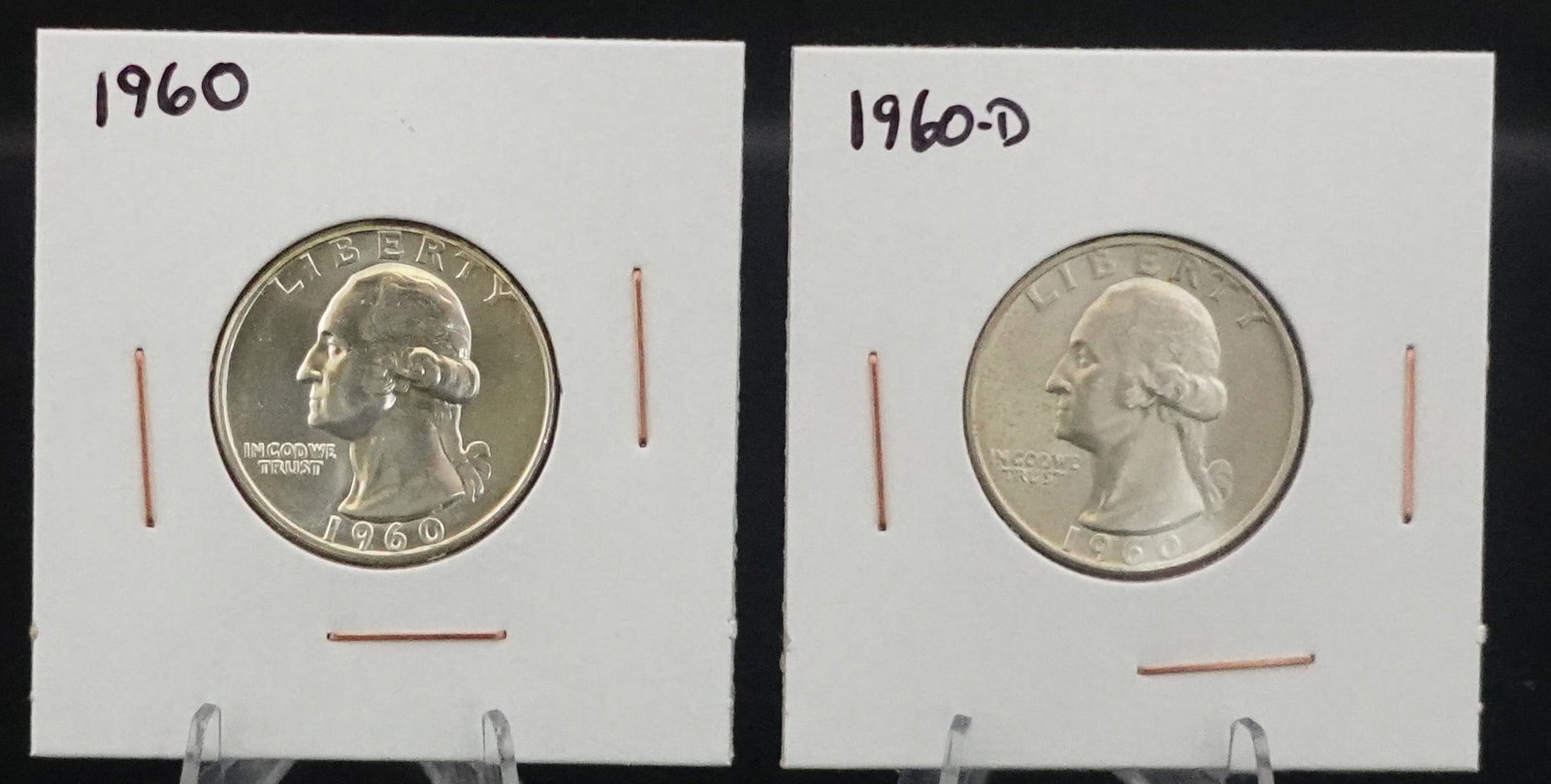 (2) Silver Washington Quarters: These look to be Proof. The dates are 1960 and 1960-D Low Estimate: 30.00 High Estimate: 40.00