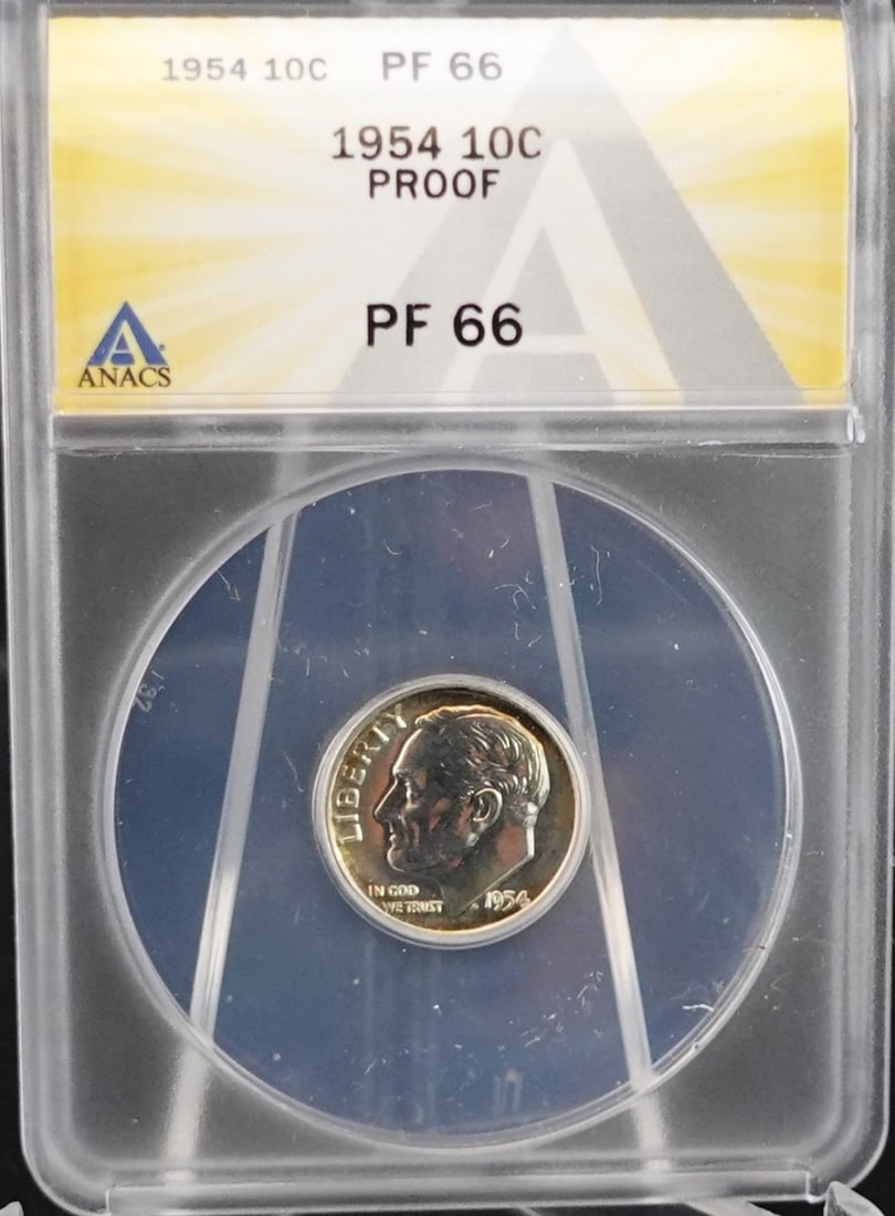 1954 Roosevelt Dime: ANACS Graded PF 66 Low Estimate: 20.00 High Estimate: 30.00