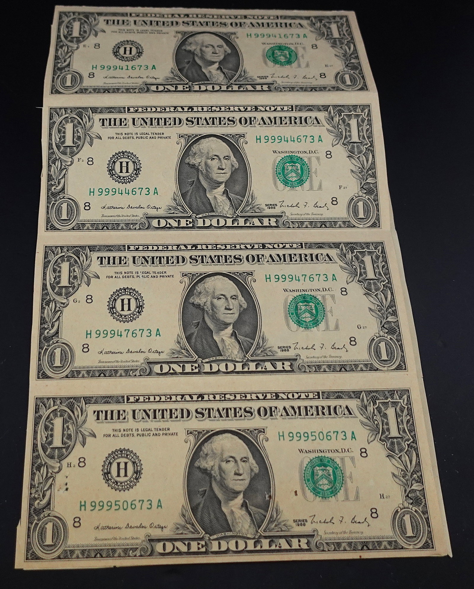 Sheet of (8) 1988 $1 Notes - 3