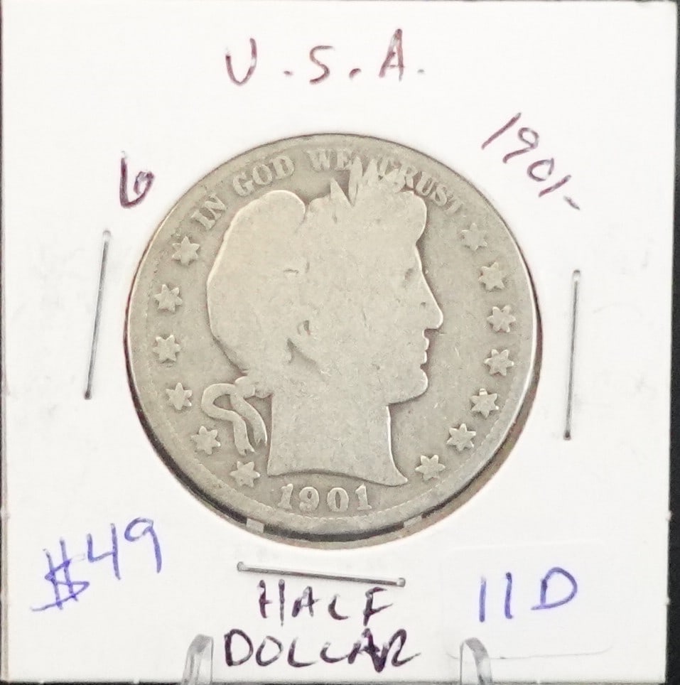 1901 Barber Half Dollar: 90% Silver Low Estimate: 30.00 High Estimate: 50.00