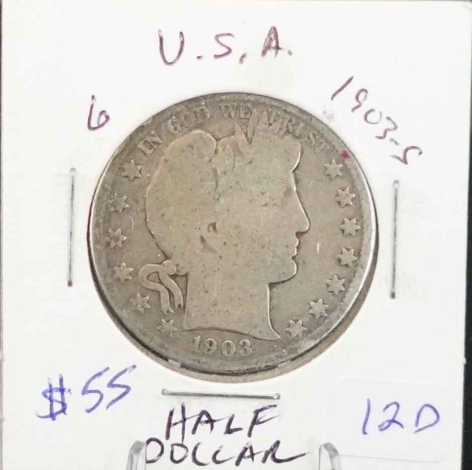 1903-S Barber Half Dollar: 90% Silver Low Estimate: 30.00 High Estimate: 50.00