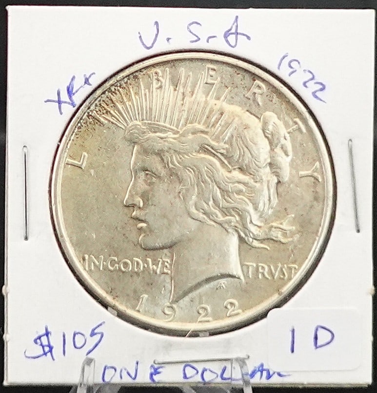 1922 Peace Dollar: 90% Silver Low Estimate: 70.00 High Estimate: 90.00