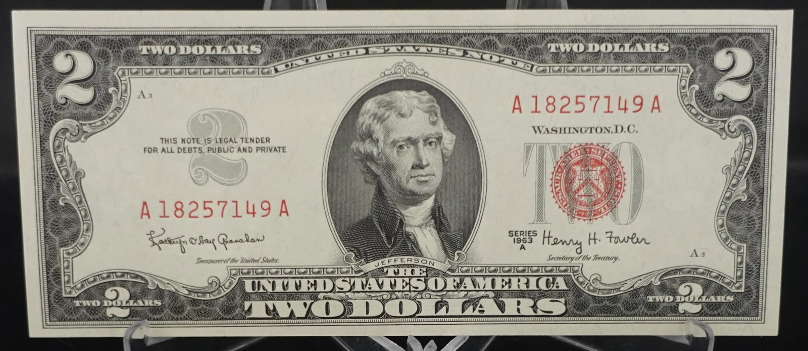 1963 and 1963-A Red Seal $2 Notes: These are in Pristine Condition!! Low Estimate: 20.00 High Estimate: 40.00