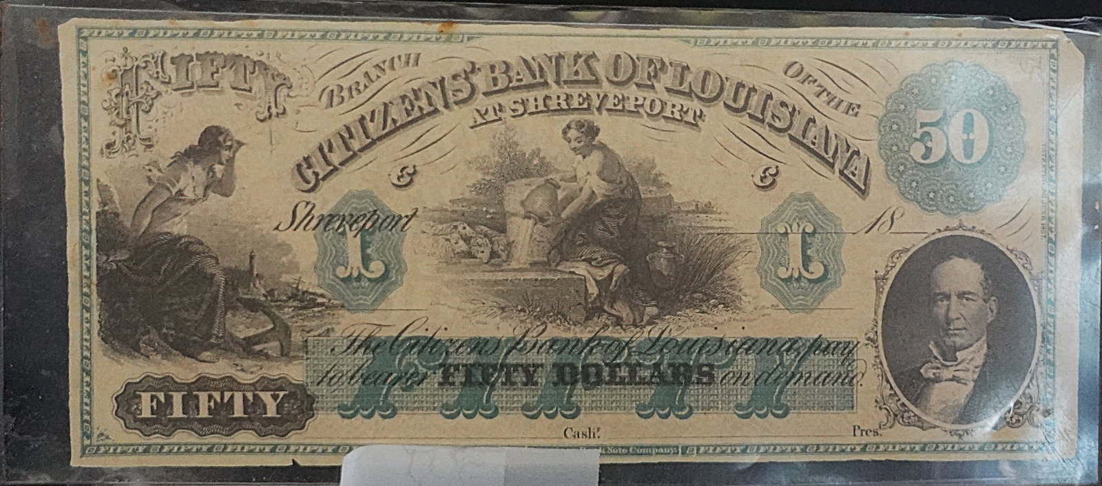1850s-1860s $50 Citizen Bank of Louisiana: Excellent Note! Low Estimate: 100 High Estimate: 150
