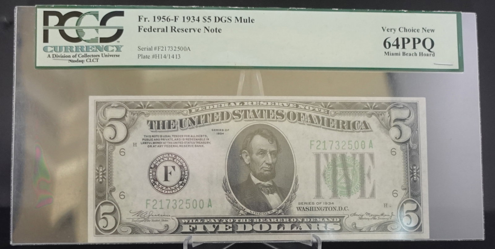 1934 $5 Note: PCGS Graded 64PPQ! Low Estimate: 80 High Estimate: 110