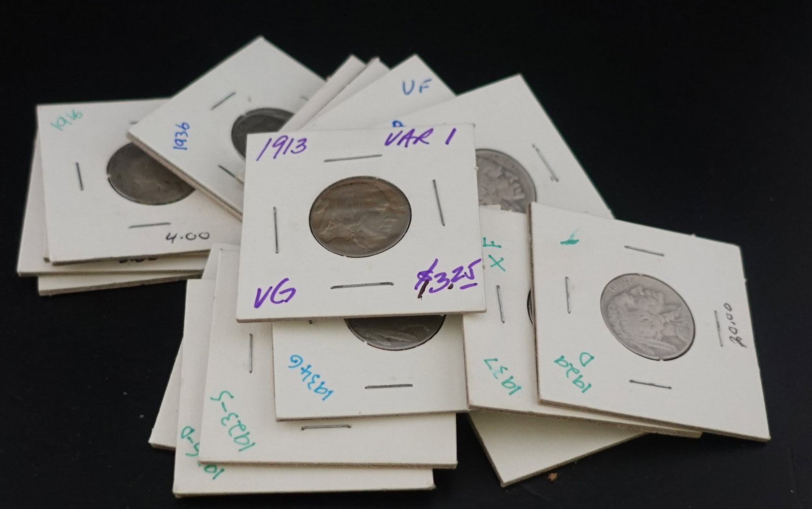(18) Carded Buffalo Nickels: This is a great lot! Several Hard to find Nickels, such as, 1913 Type 1, 1929-D, 1917, 1923-S, 1926, 1914, 1915 to just name a few! High Estimate: 200 Low Estimate: 100