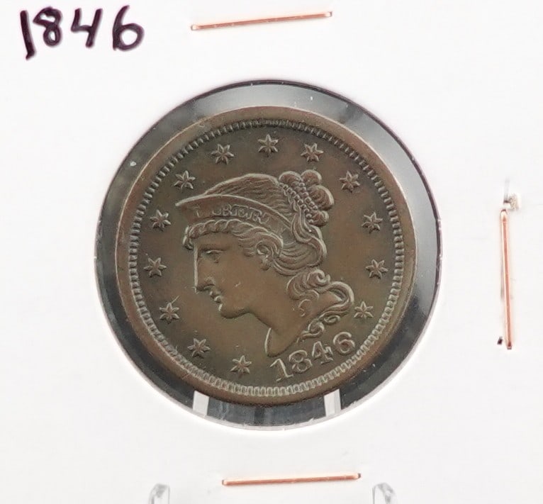 1846 Braided Hair Large Cent: This is the Small Date Variety High Estimate: 450 Low Estimate: 350