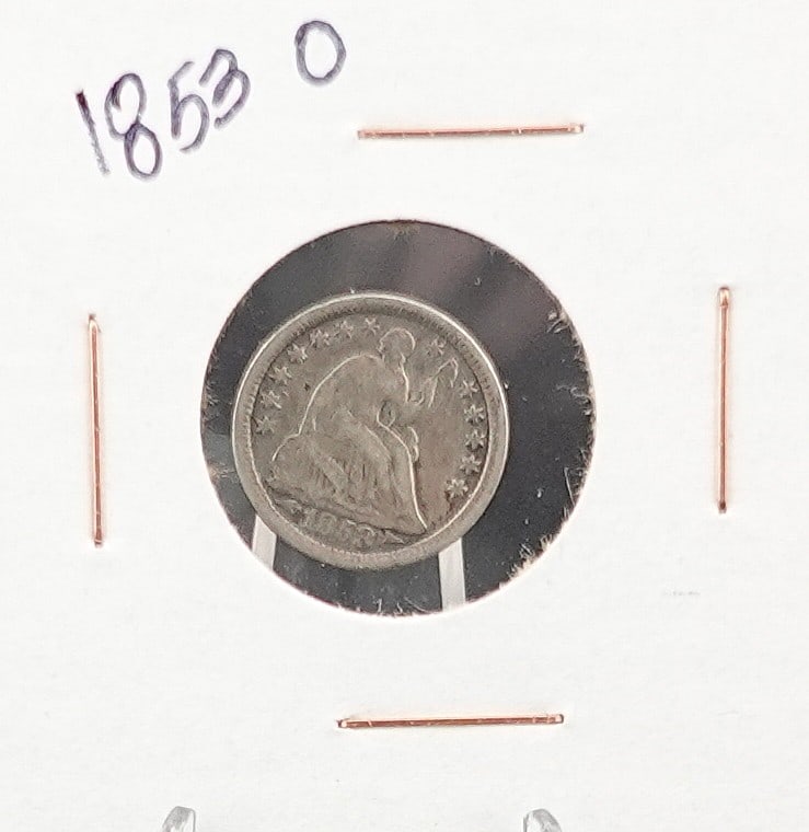 1853-O Seated Half Dime: This is a Semi-Key Date Low Estimate: 50 High Estimate: 70