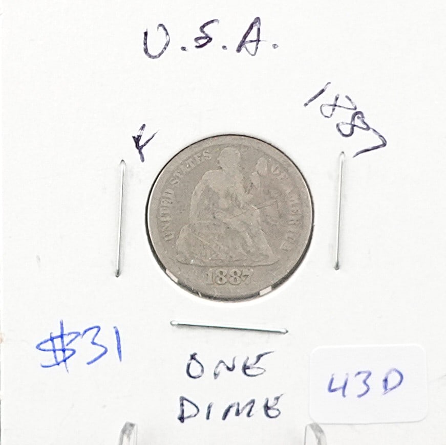 1887 Seated Dime: Nice Date! High Estimate: 30 Low Estimate: 24