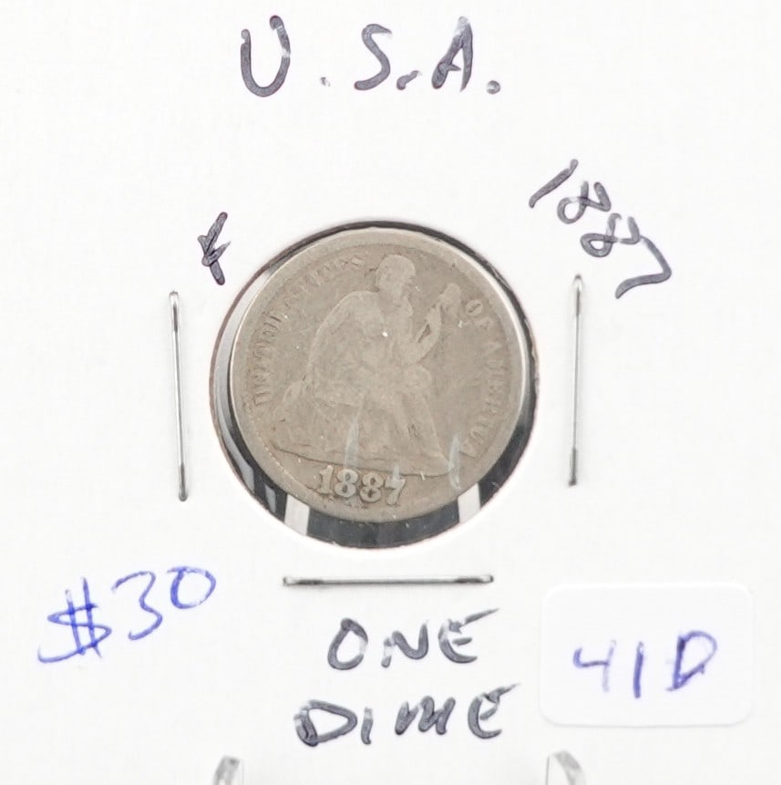 1887 Seated Dime: Nice Date High Estimate: 30 Low Estimate: 20