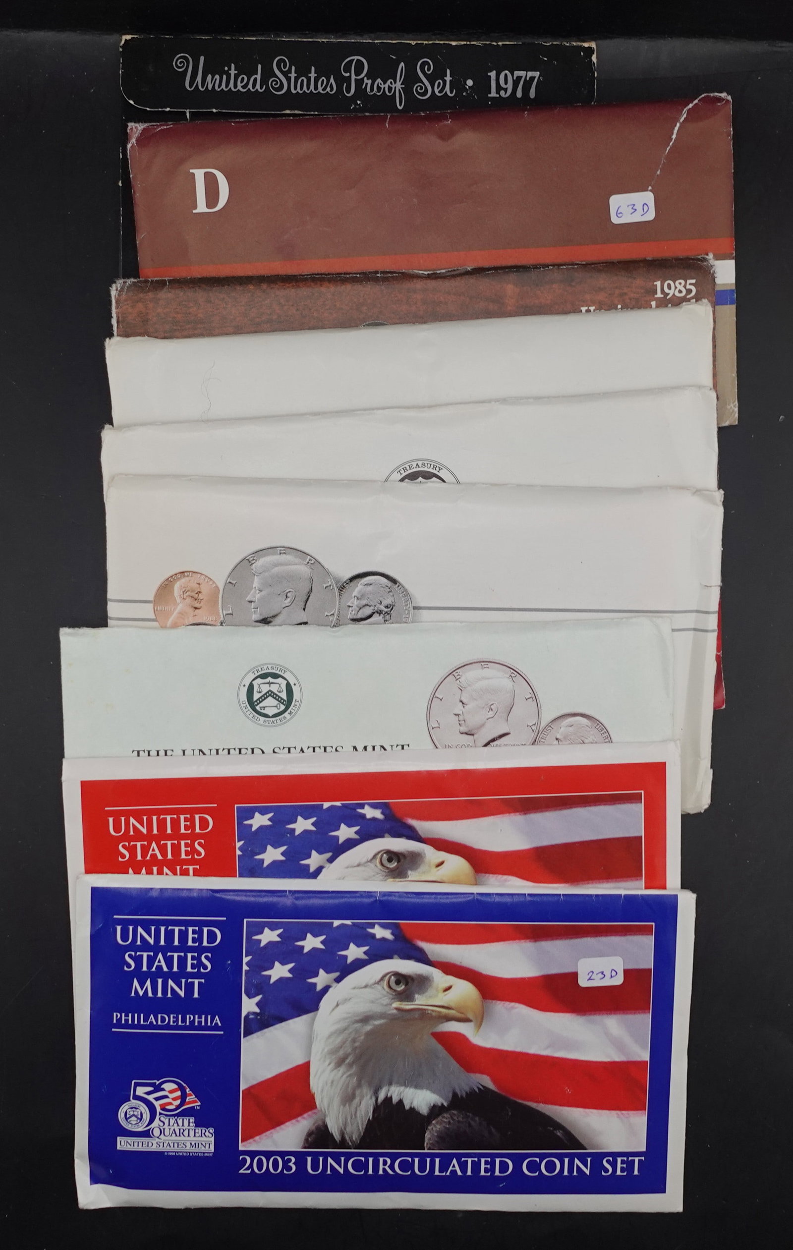 (9) Mint Sets: The dates are 1977,1984, 1885, 1986, 1987, 1988, 1989 and 2003. All are P and D Sets