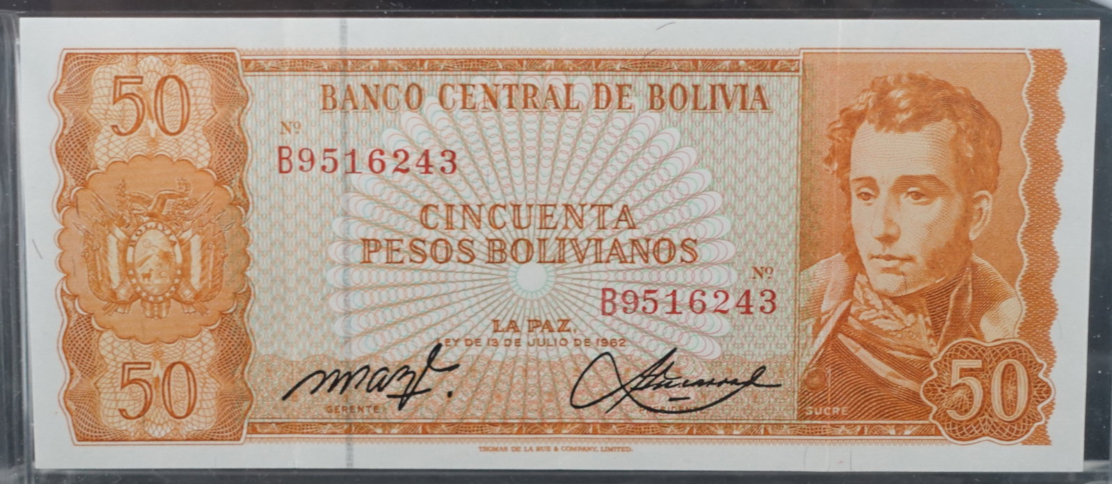 1962 50 Pesos Central Bank of Bolivia: 1962 50 Pesos Central Bank of Bolivia