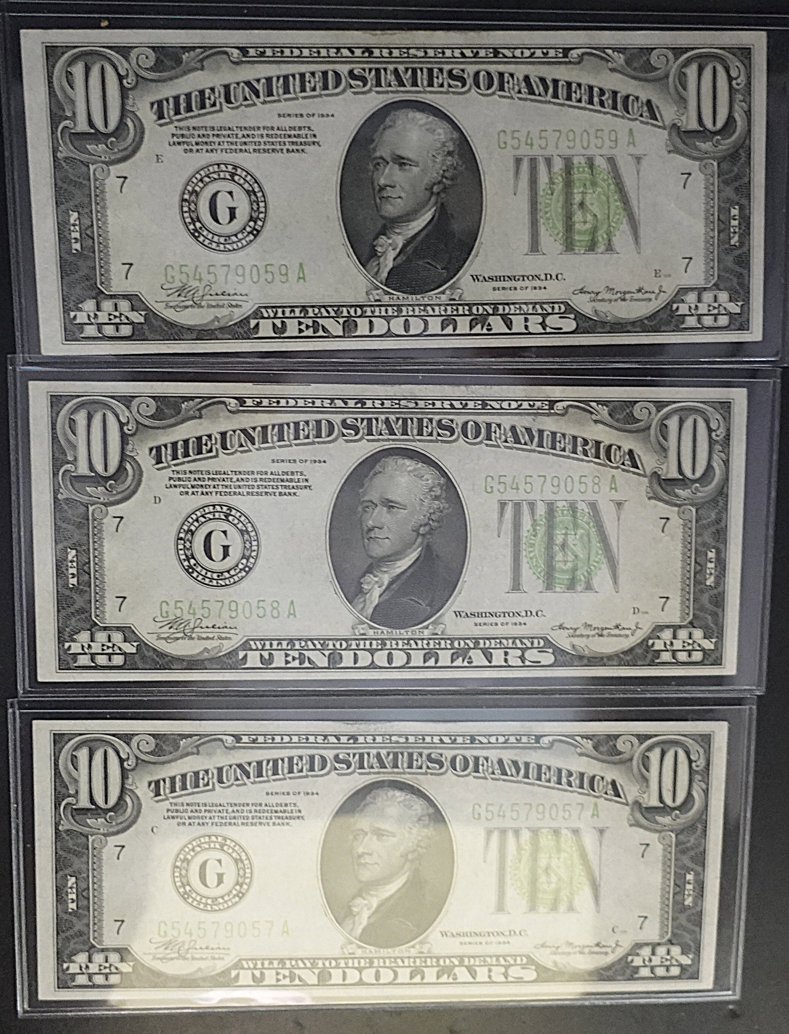 1934 Lime Green $10 Bills: These are a sequential Set!