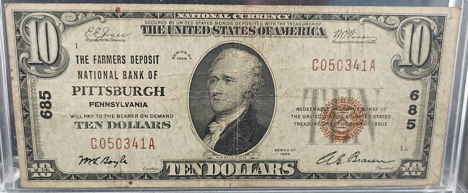 1929 $10 The Farmers Deposit National Bank of Pittsburgh, PA (1 of 2)