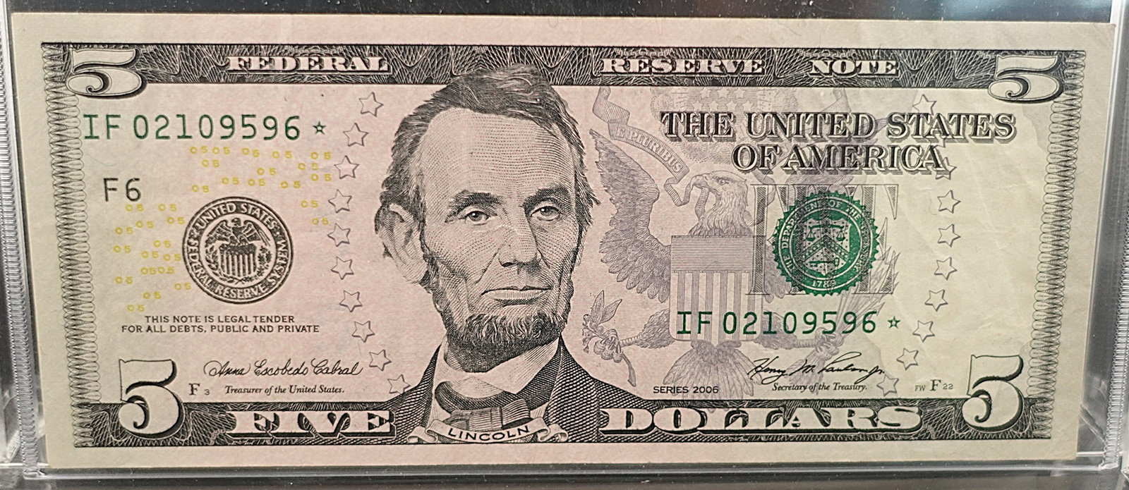 2006 $5 Star Note: Great Note! Sn 9596
