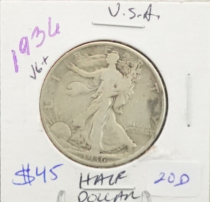 1936 Walking Liberty Half Dollar: 90% Silver