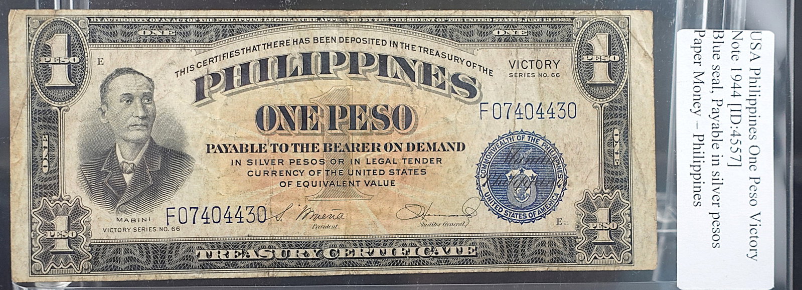 1944 1 Peso Philippians Victory Note (1 of 2)