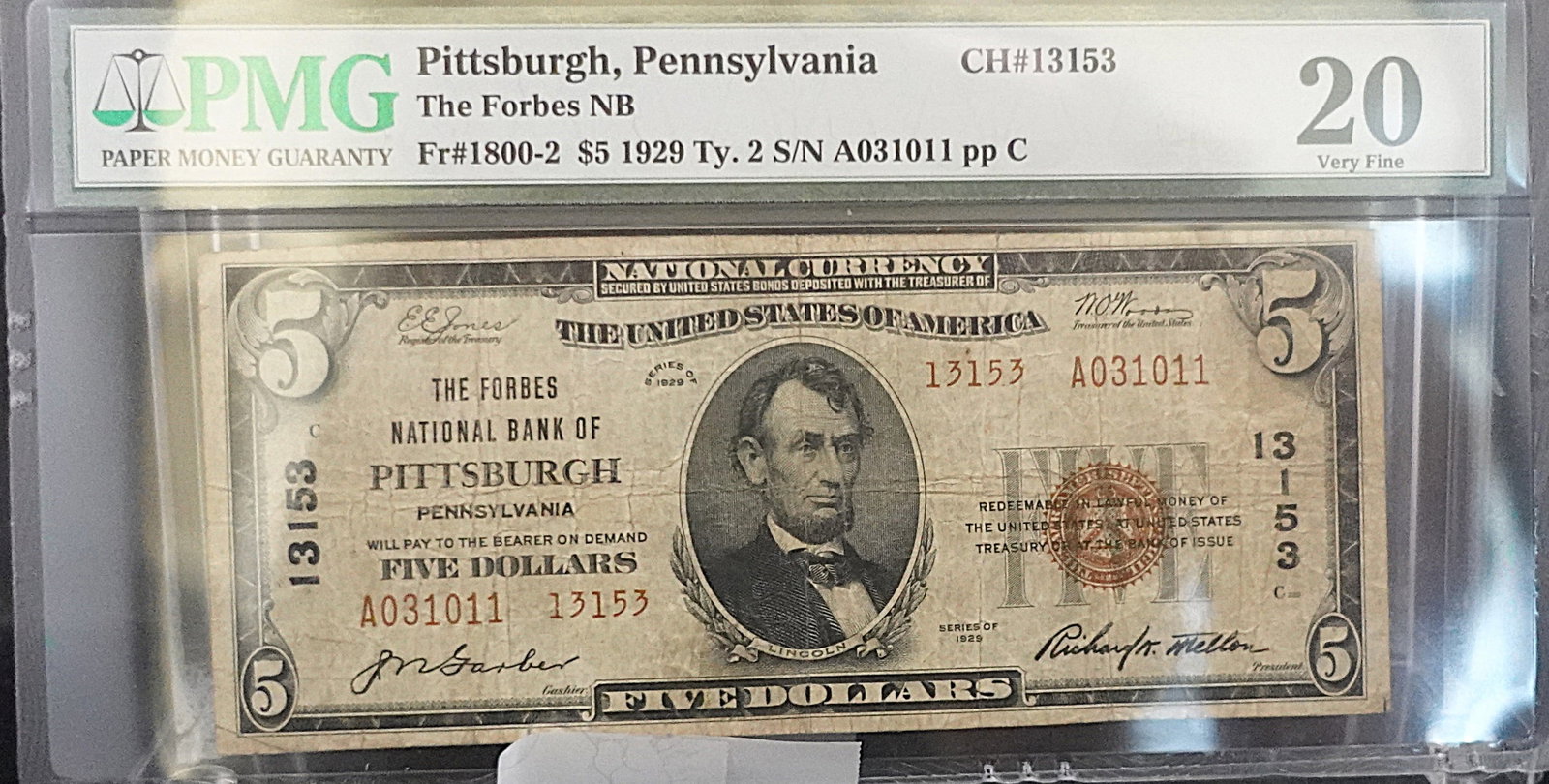 1929 Type 2 $5 Pittsburg, PA Note (1 of 2)