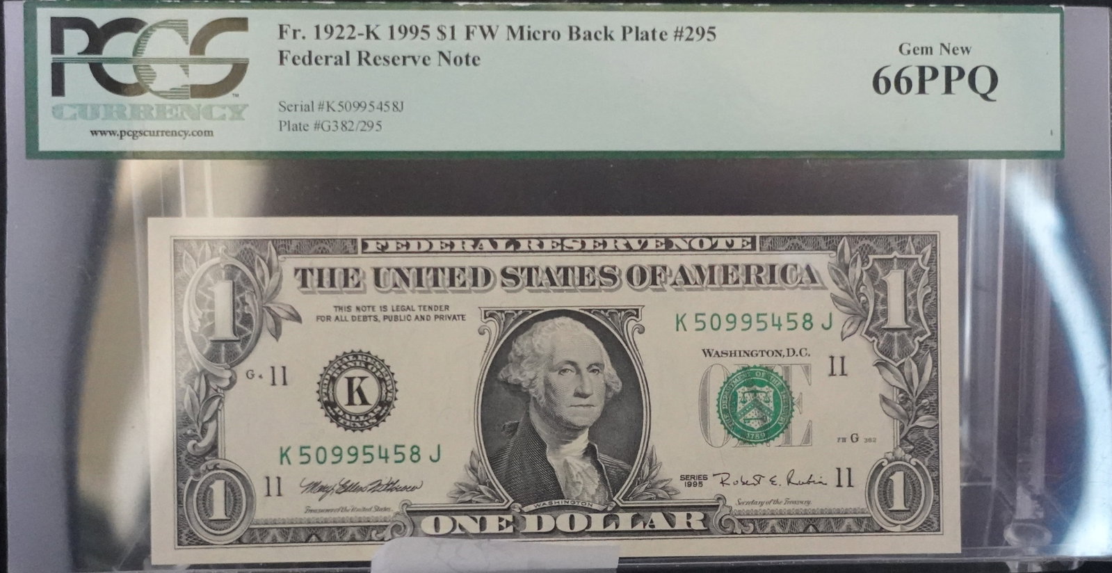1995 $1 Fed Note: This is PCGS Graded PPQ-66 and has the Micro Back Plate Error!