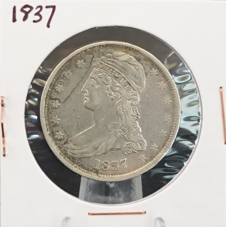 1837 Capped Bust Half Dollar: This is a High Grade Coin! Great Details and Luster! 