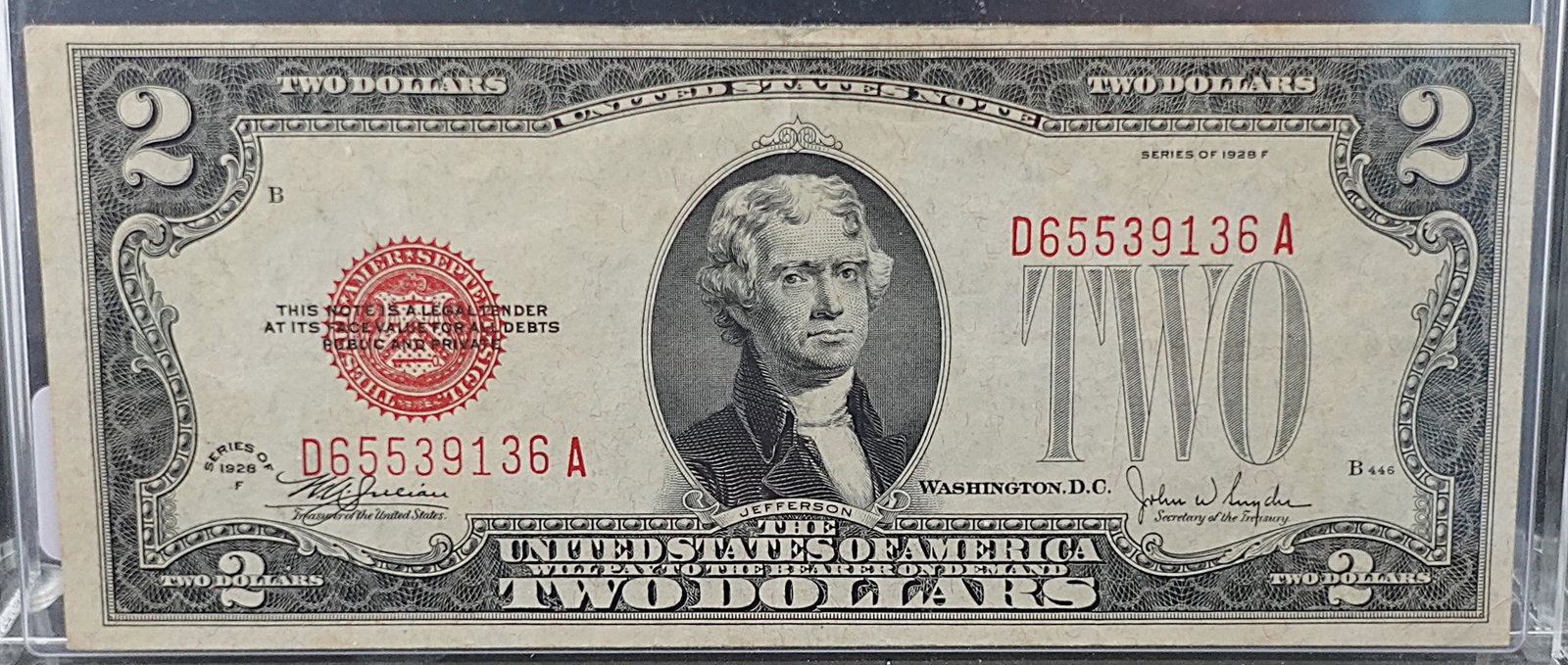1928-F $2 Note: Great Early Date with Great Details and Cut!