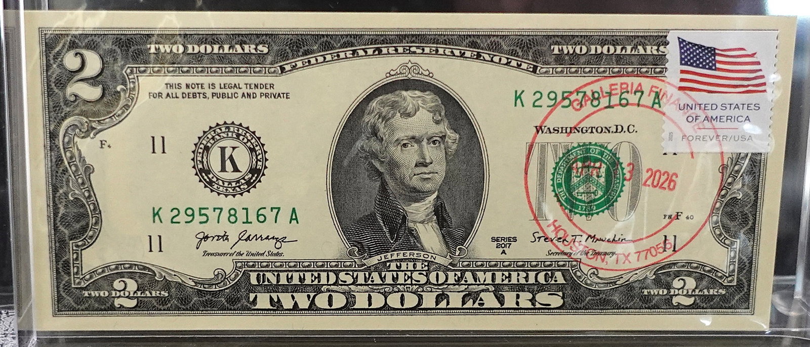 (2) 2017A $2 Note: These are in Pristine Condition! They are also in Sequential Order!