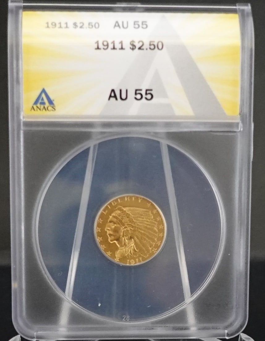 1911 $2.50 Indian Gold Coin: NGC Graded AU55!