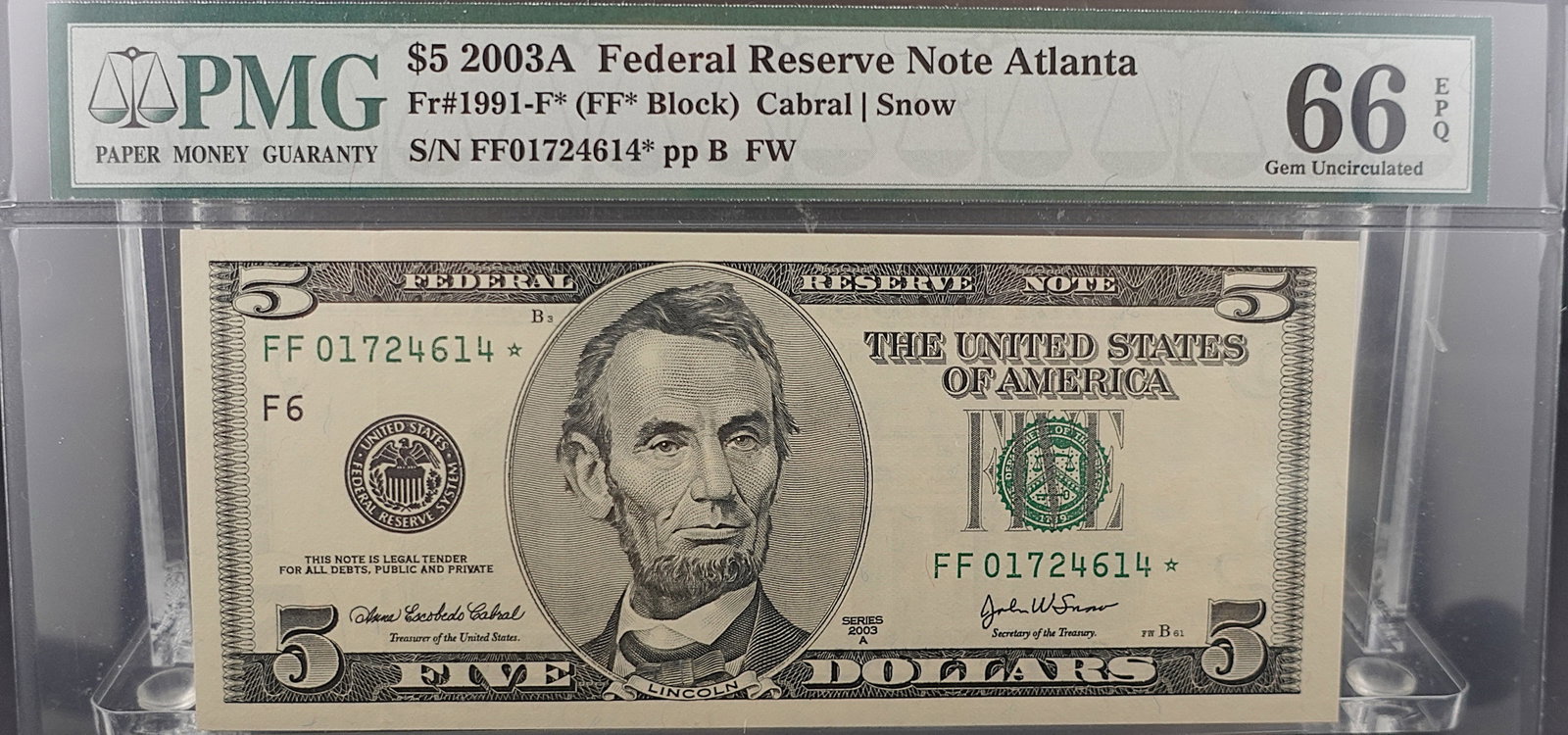 2003A $5 Star Note: This is Graded 66 EPQ!