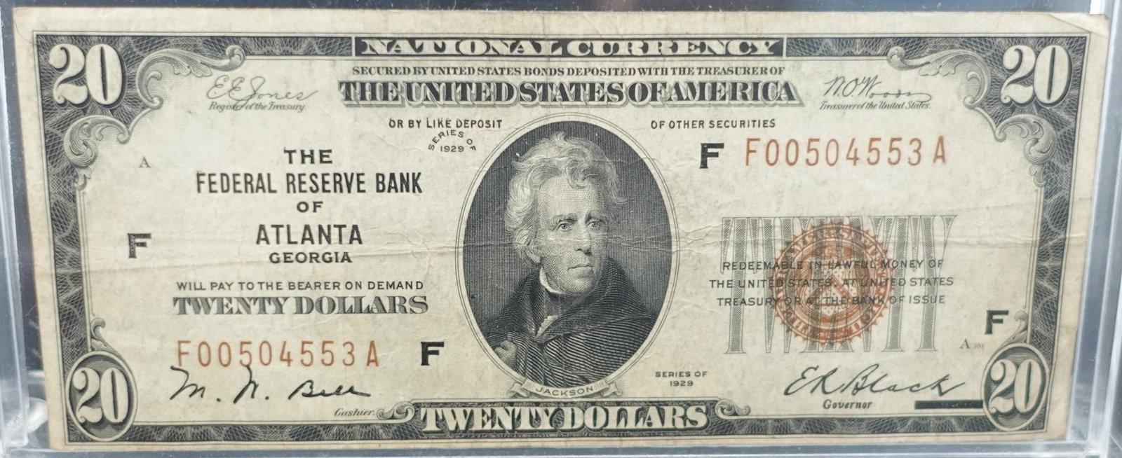 1929 $20 Federal Reserve Bank of Atlanta, GA: This is a hard to find note! SN 4553