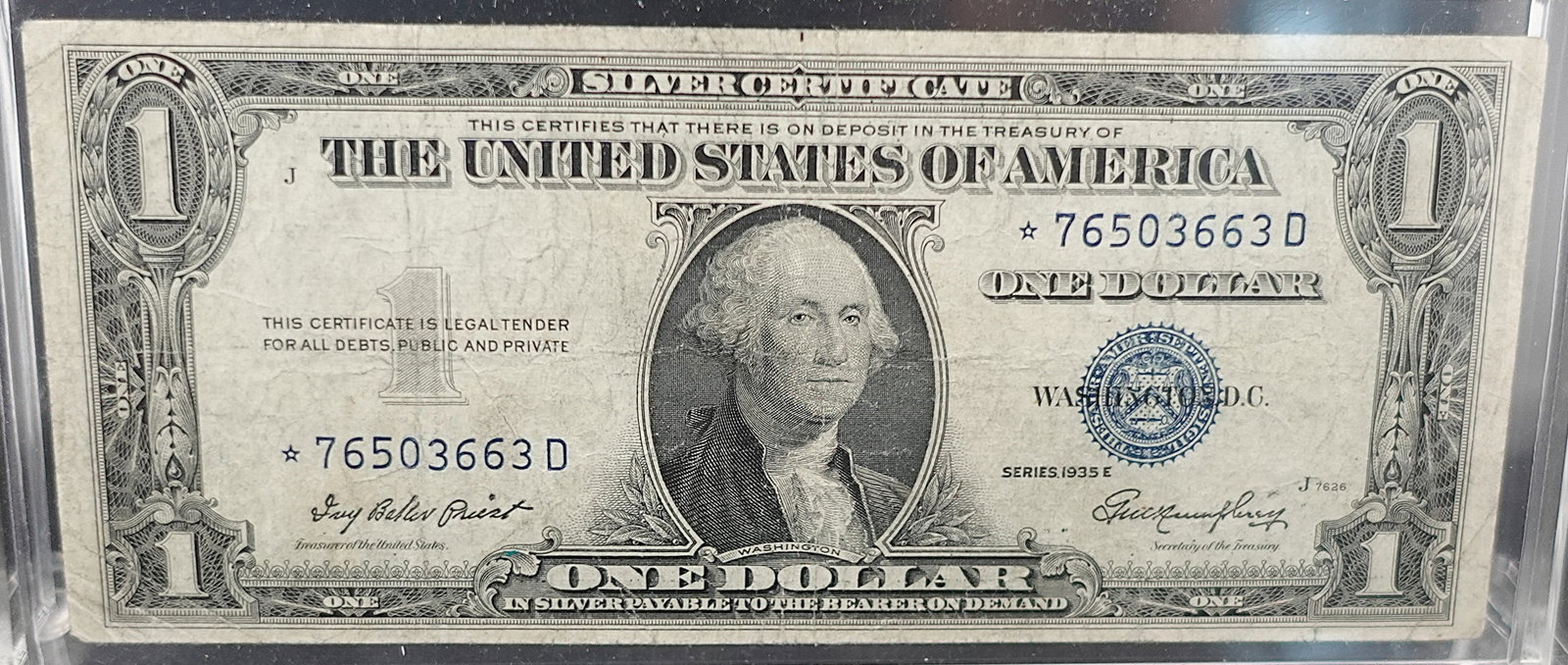 11935 E $1 Silver Certificate Star Note: This is a Rare Star Note! SN 663