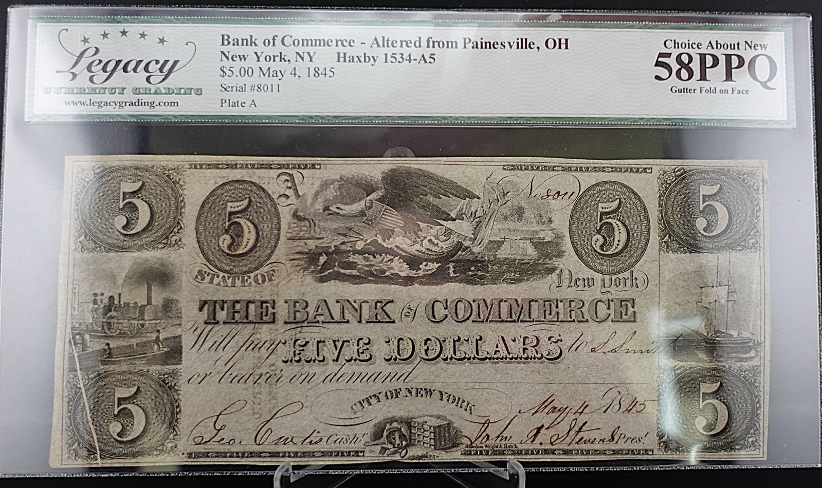 1845 $5 Bank of Commerce New York, NY: Graded Choice About New 58PPQ