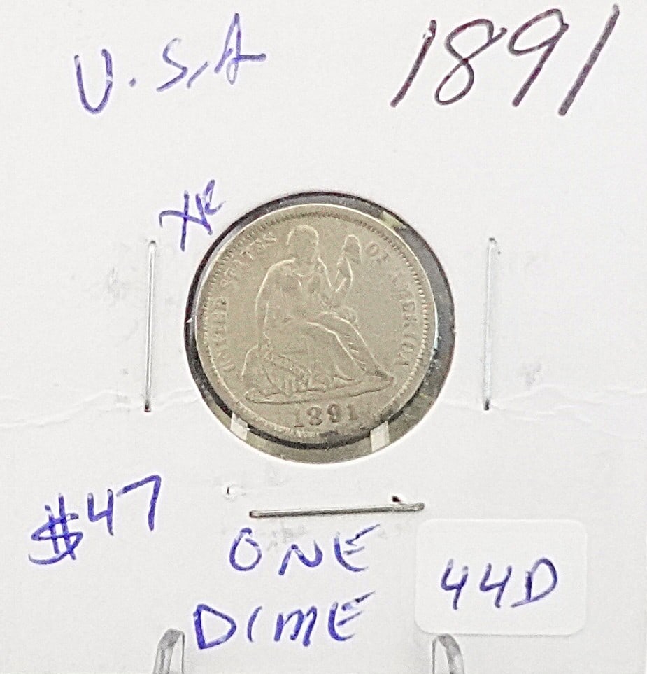 1891 Seated Dime: Nice Details, Has some of its head.