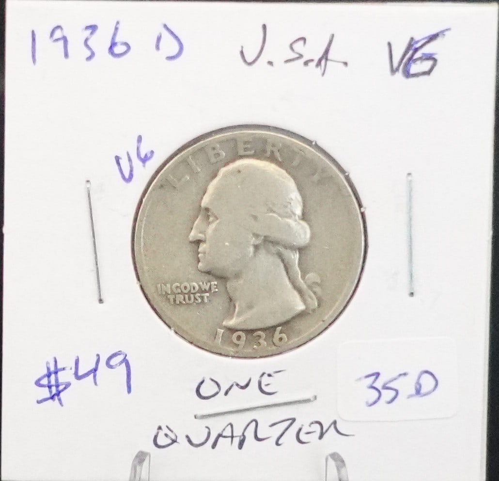 (2) 1936-D Washington Quarter and 1930 SLQ: 90% Silver