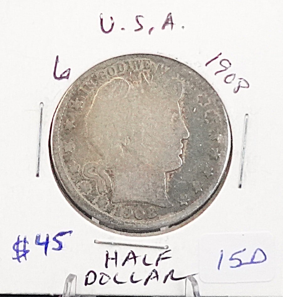 1908 Barber Half Dollar: 90% Silver