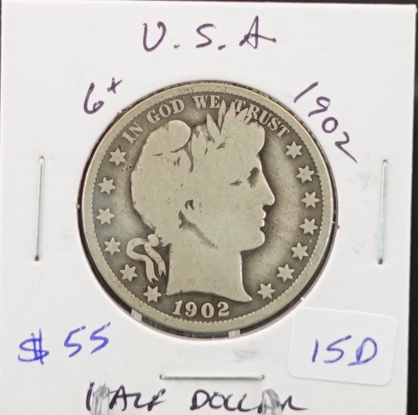 1902 Barber Half Dollar: 90% Silver