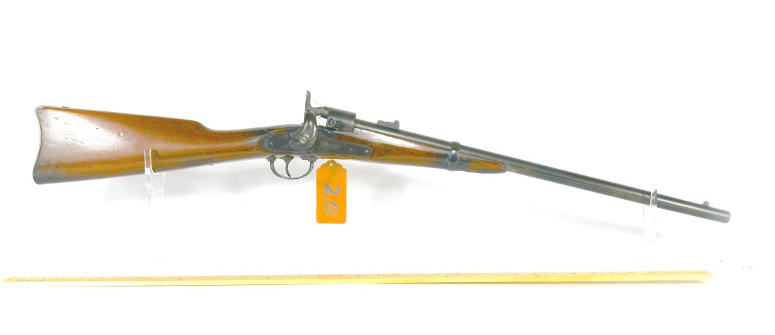 Civil War Era Joslyn Carbine: Stamped "F. Joslyn's Patent October 8th, 1861 June 24th, 1862" on the breechlock. Stamped "US" on the buttstock. Stamped on the lockplate forward of the hammer with JOSLYN FIRE ARMS Co / STONINGTON/ C