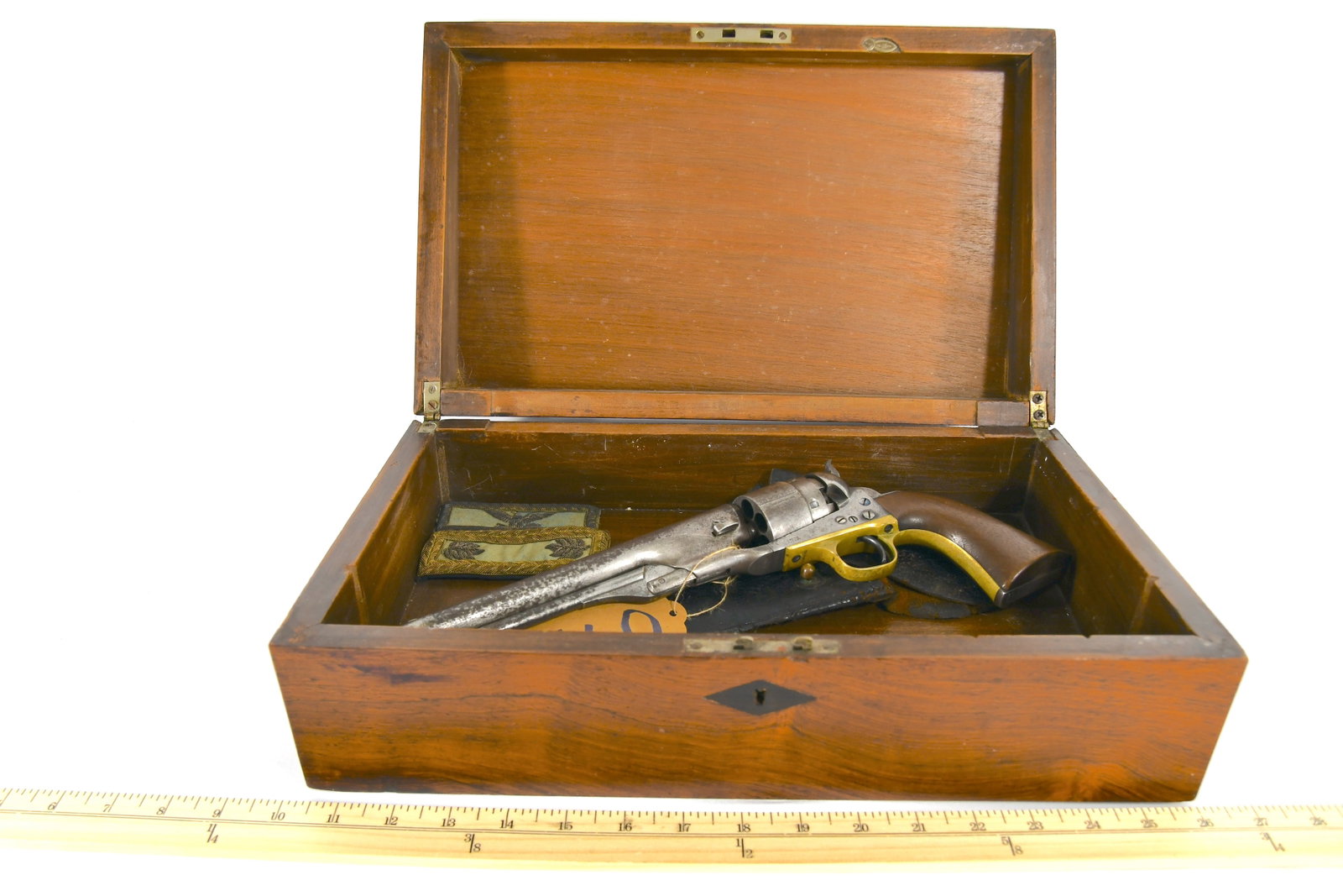 Model 1860 Identified Colt Army .44 Caliber Revolver - Lt D.K. Cross: Model 1860 Identified Colt Army .44 Caliber Revolver - Lt D.K. Cross. All matching serial numbers. Serial number 24243 Inscribed "Lt. D.K. Cross on trigger guard. Accompanied by a leather holster in a