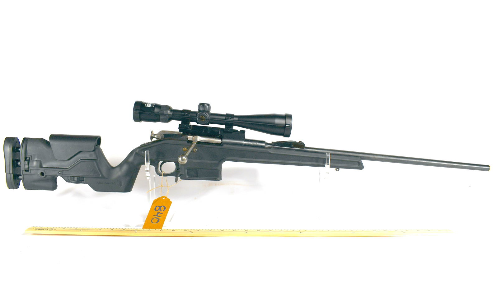 Archangel Tikka T3 Precision Rifle With Nikon Scope: Archangel Tikka T3 Precision Rifle Stock - Black Polymer includes AA8MM 01 (10) Rd with (5) Rd Limiter TYPE B Magazine Includes Nikon scope with Rock Solid, Ind. Scope Mount. Caliber is unknown but ap