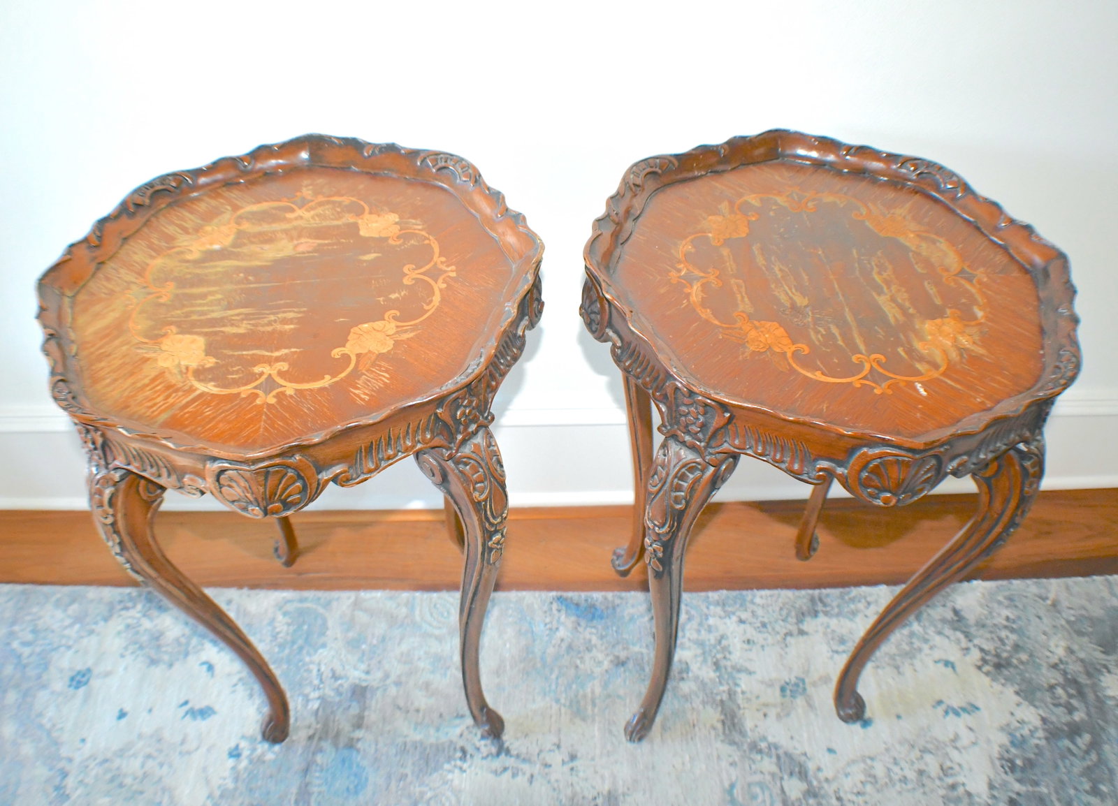 Pair Of Wooden Round End Tables: 29" tall x 21.5" round No markings noted