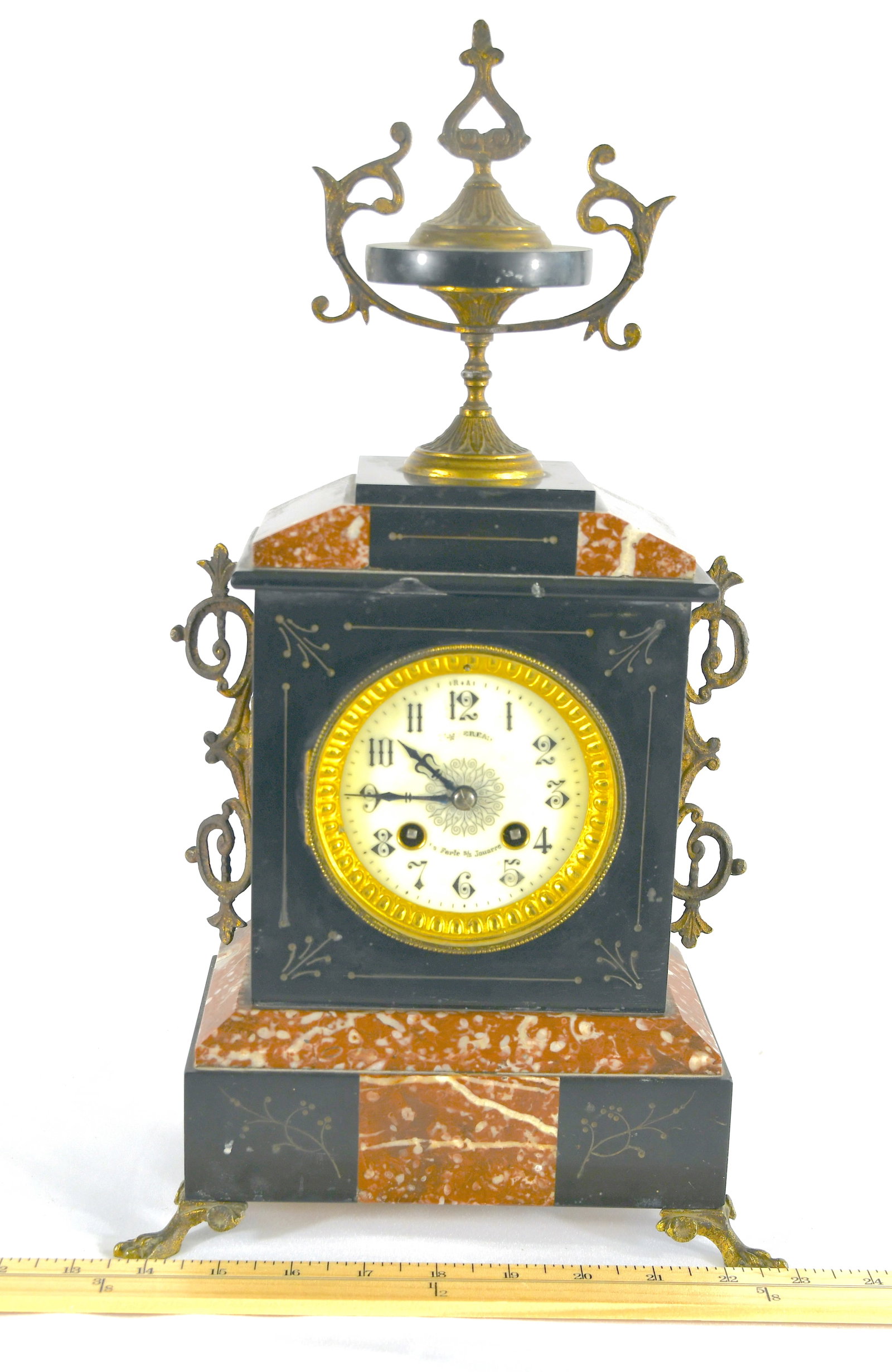 Marble And Bronze Mounted French Shelf Clock: La Ferte sous Jouarre on clock face 17" tall No additional markings