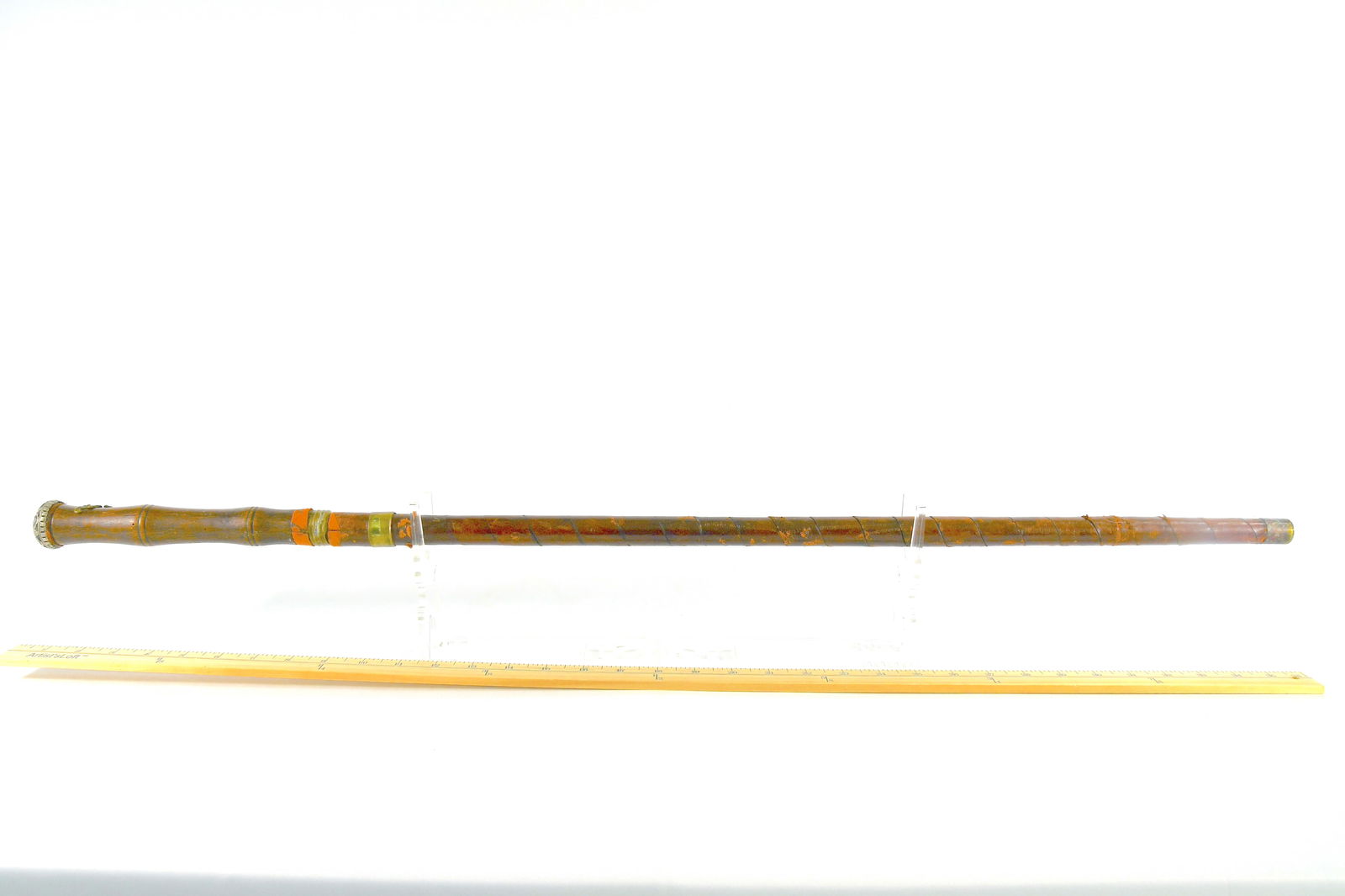 Leather Wrapped Walking Cane With Brass Accents: 36" Has Rapier sword inside